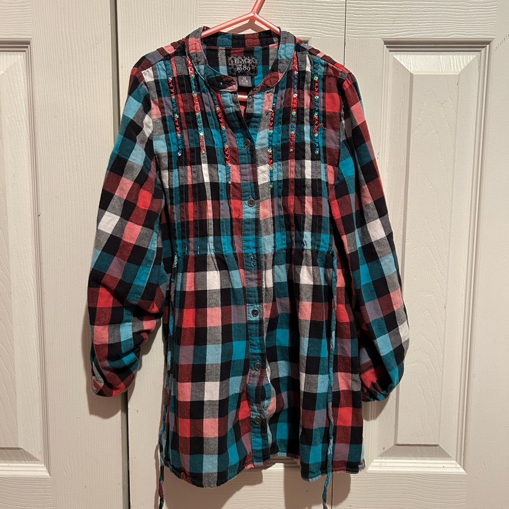 Place Vibrant Plaid Shirt with Red and Blue